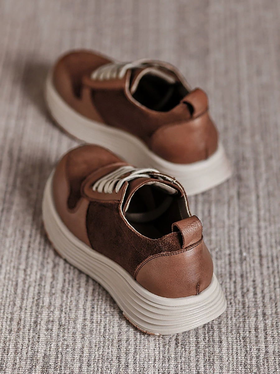 Women Autumn Colorblock Leather Flat Sport Shoes