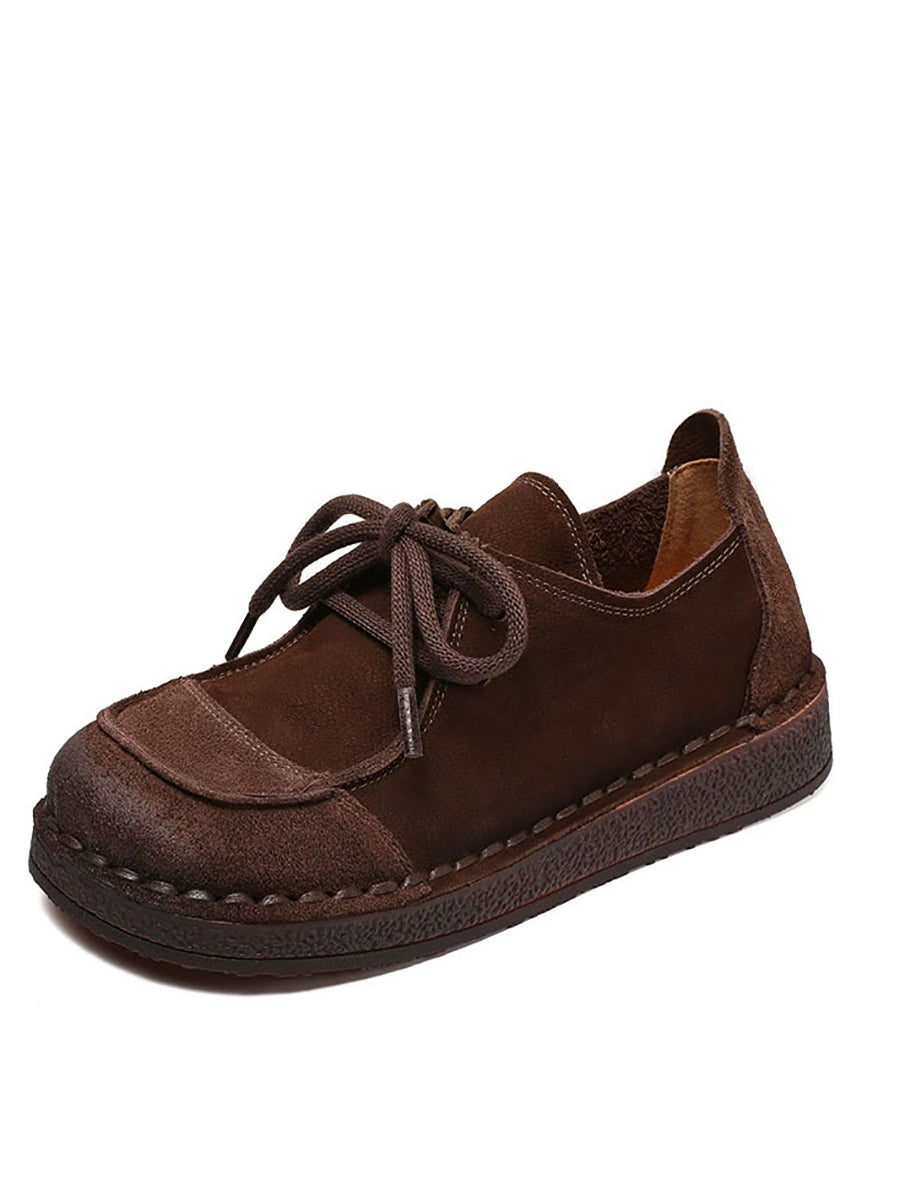 Women Autumn Vintage Soft Leather Mid Heel Shoes