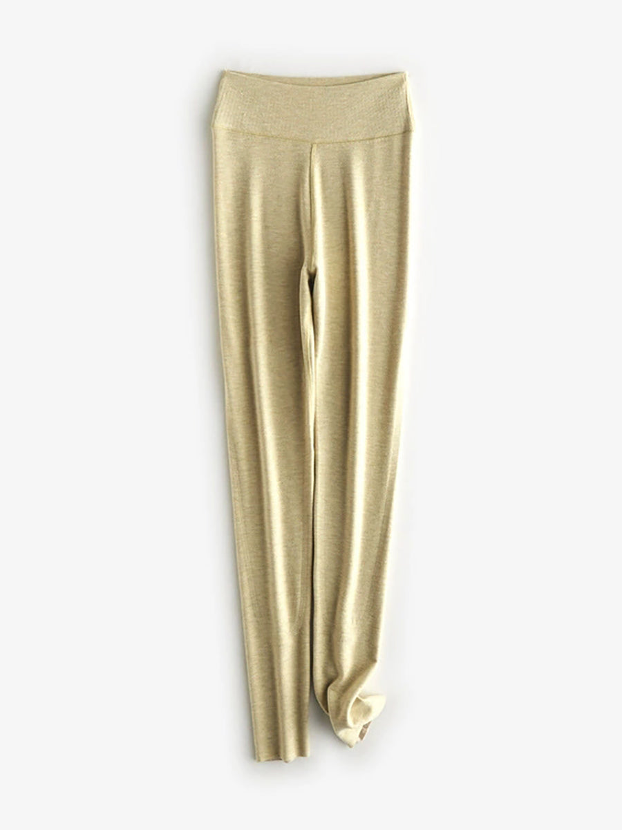 Women Autumn Warm Pure Color High Waist Leggings