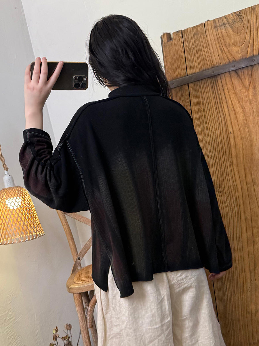 Women Autumn Retro Gradient Color Half-Turtleneck Blouse