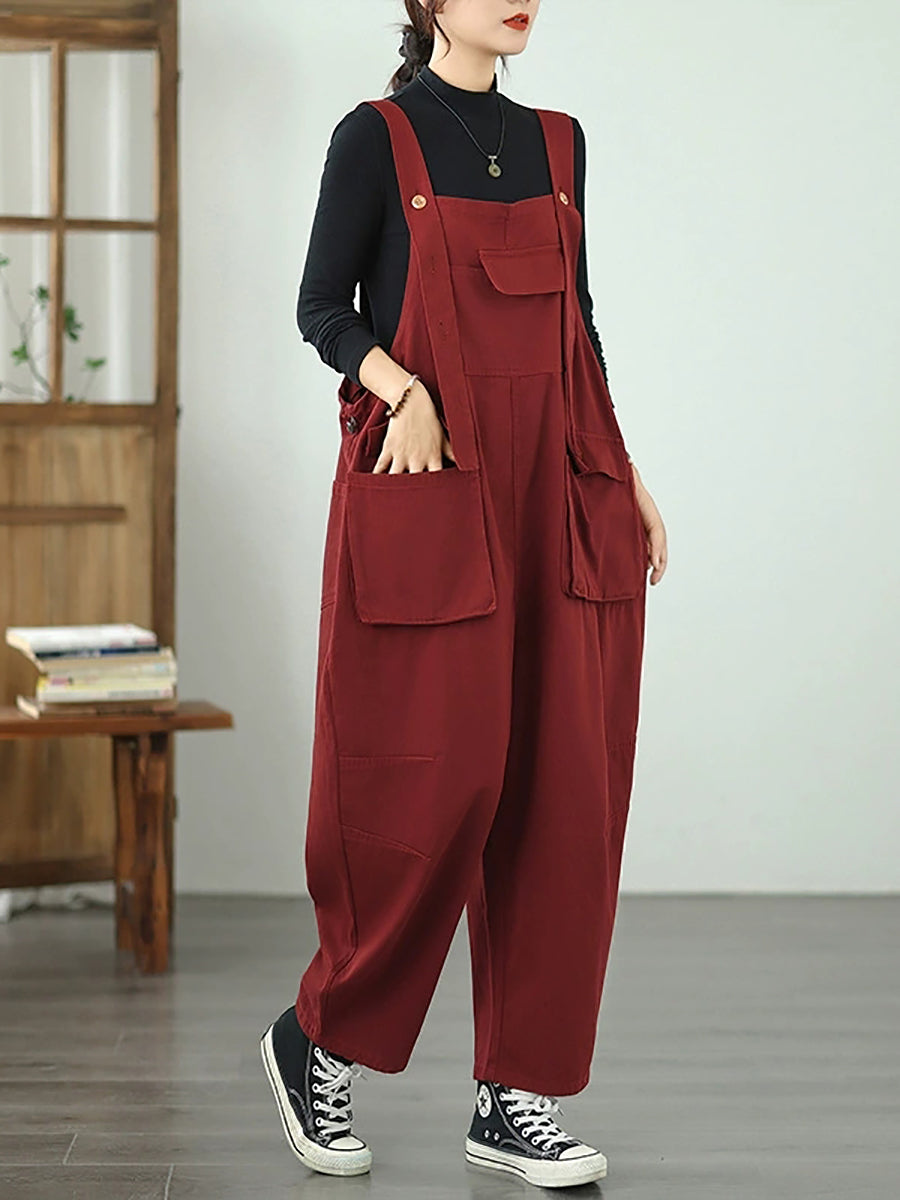 Women Autumn Casual Pure Color Denim Jumpsuits