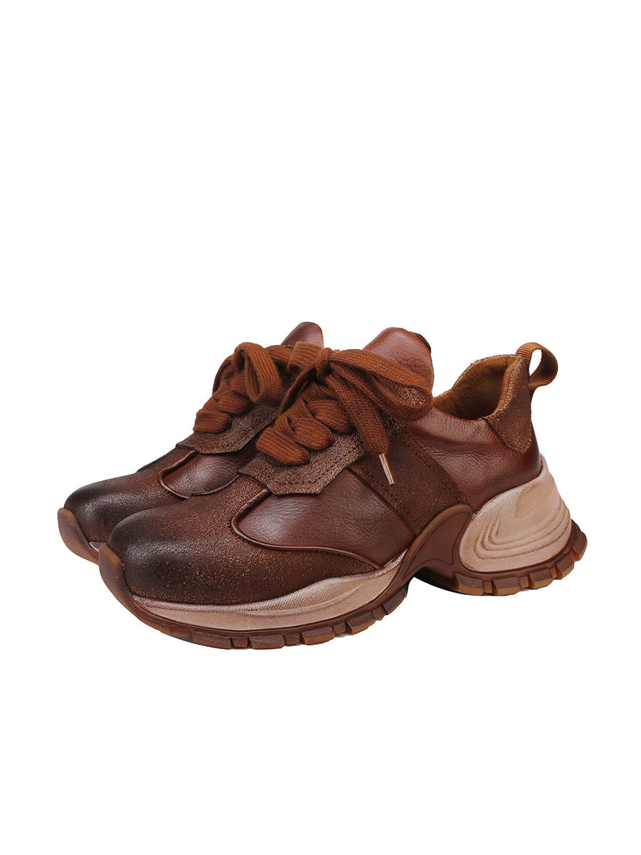 Women Vintage Genuine Leather Platform Sport Shoes