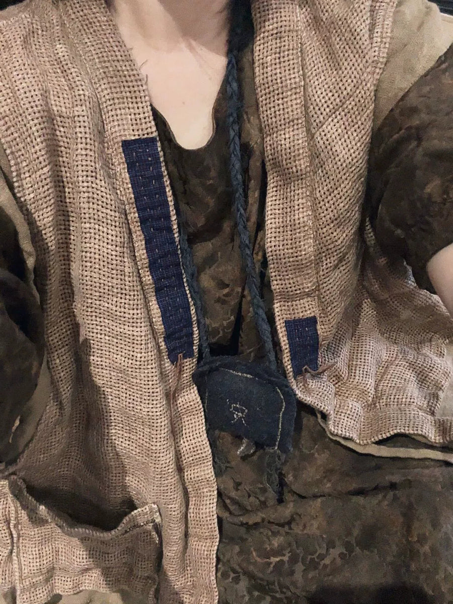 Women Autumn Retro Plaid Patch Linen V-Neck Vest