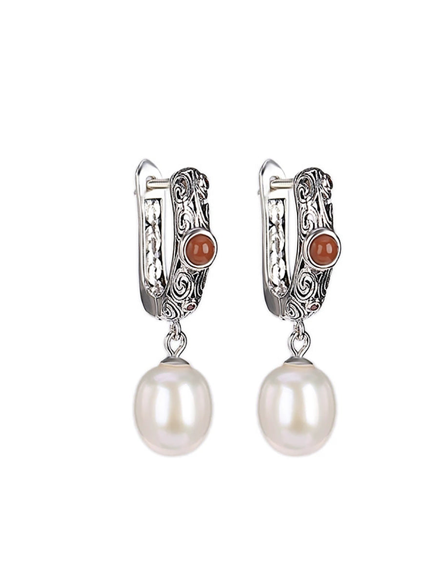 Women Ethnic Pearl S925Silver Earrings