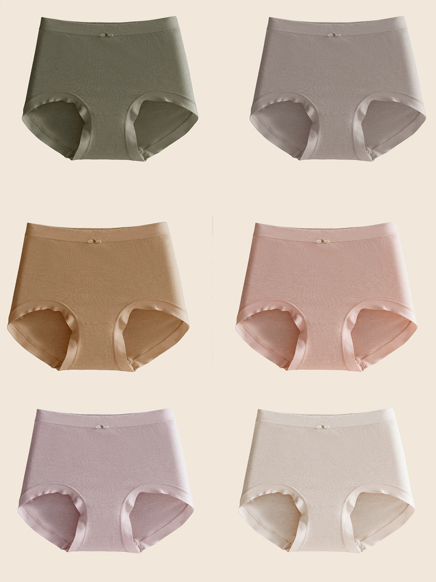 6 Pieces Women Pure Color High Waist Knitted Underwear