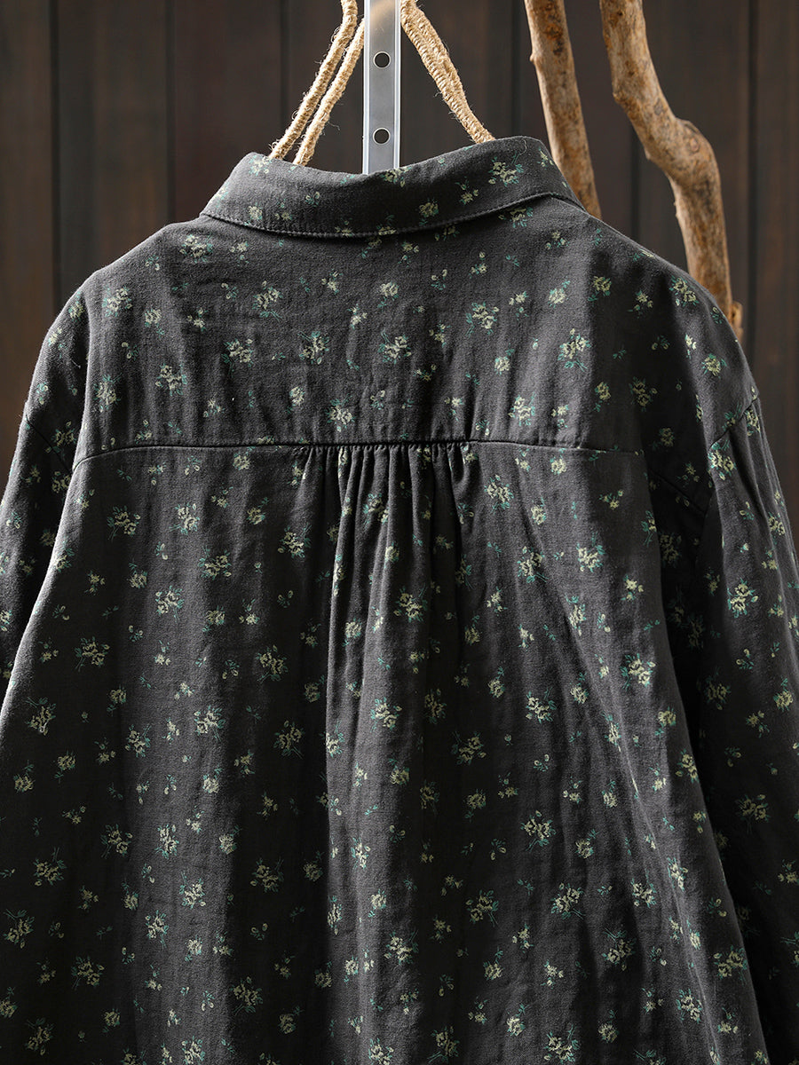 Women Autumn Artsy Floral 100%Cotton Shirt