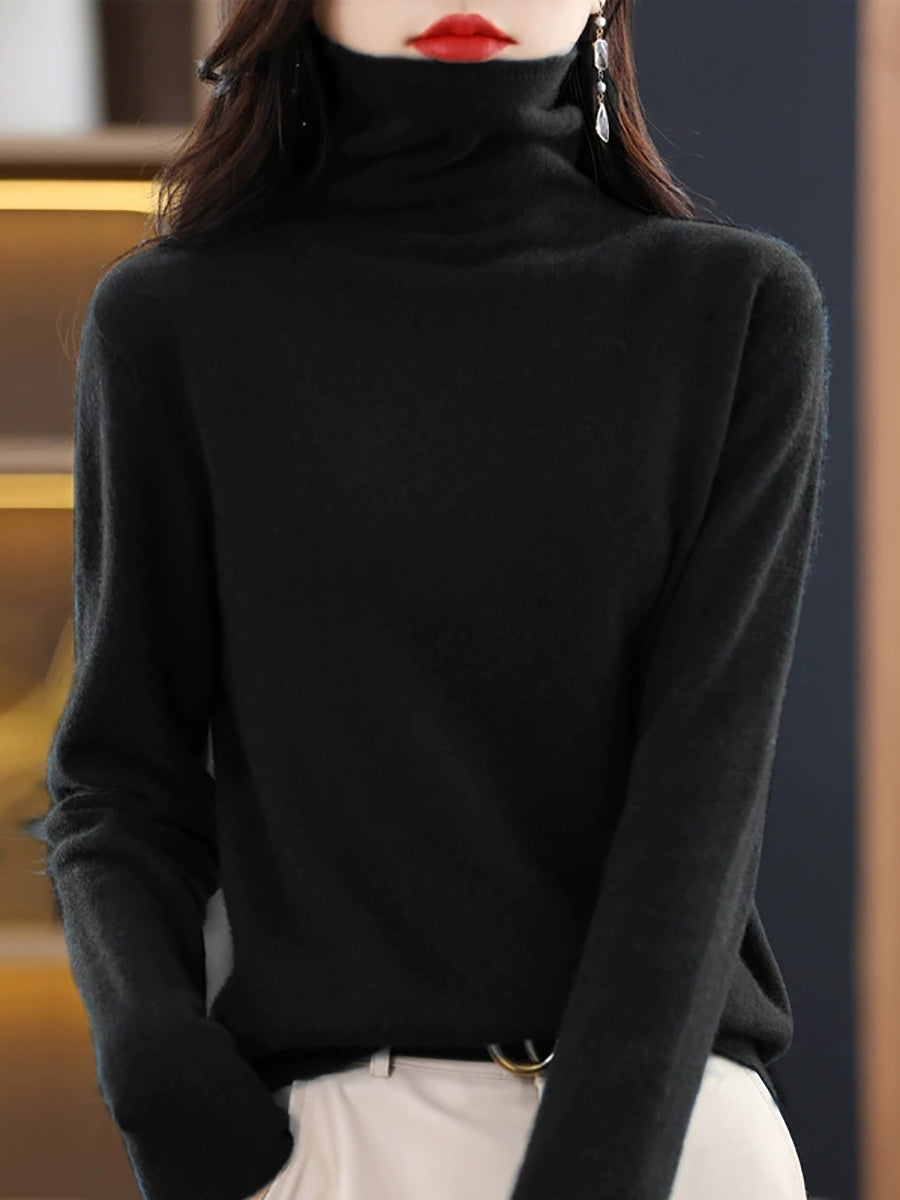 Women Autumn Pure Color Soft Wool Tuetleneck Sweater