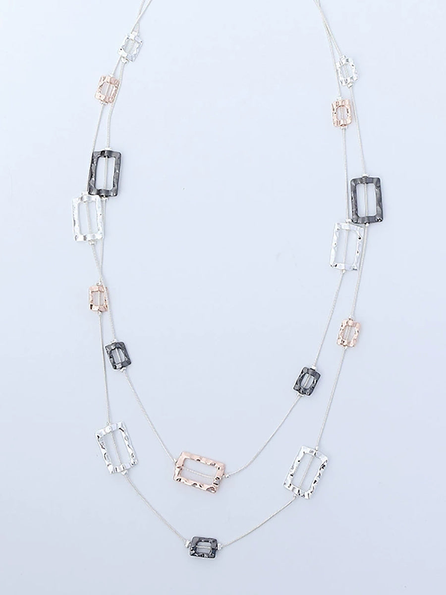Women Fashion Quadrilateral Alloy Dual-Layer Necklace