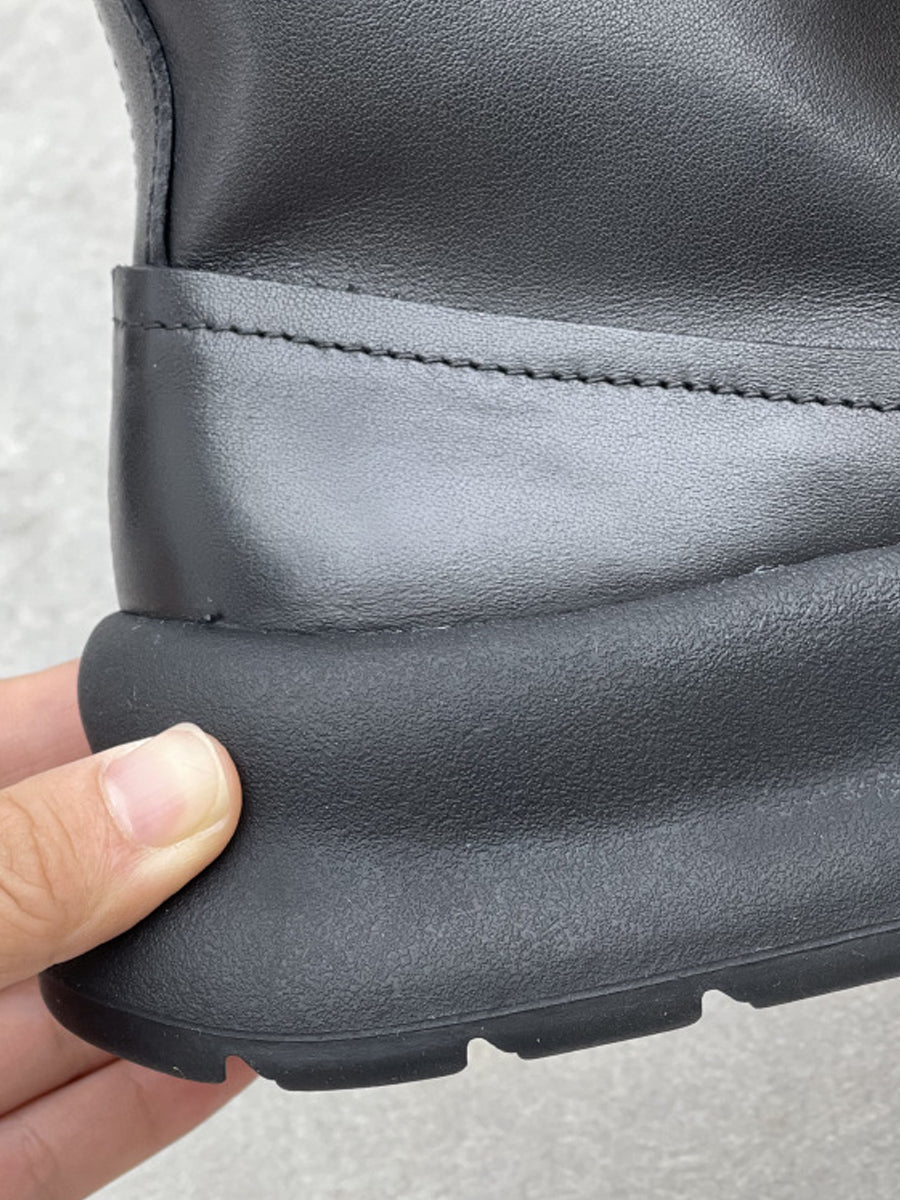 Women Autumn Pure Color Leather Zipper Platfrom Boots