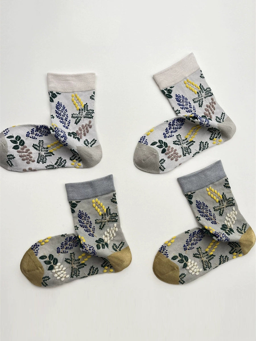 3 Pairs Women Fashion Leaf Jacquard Socks