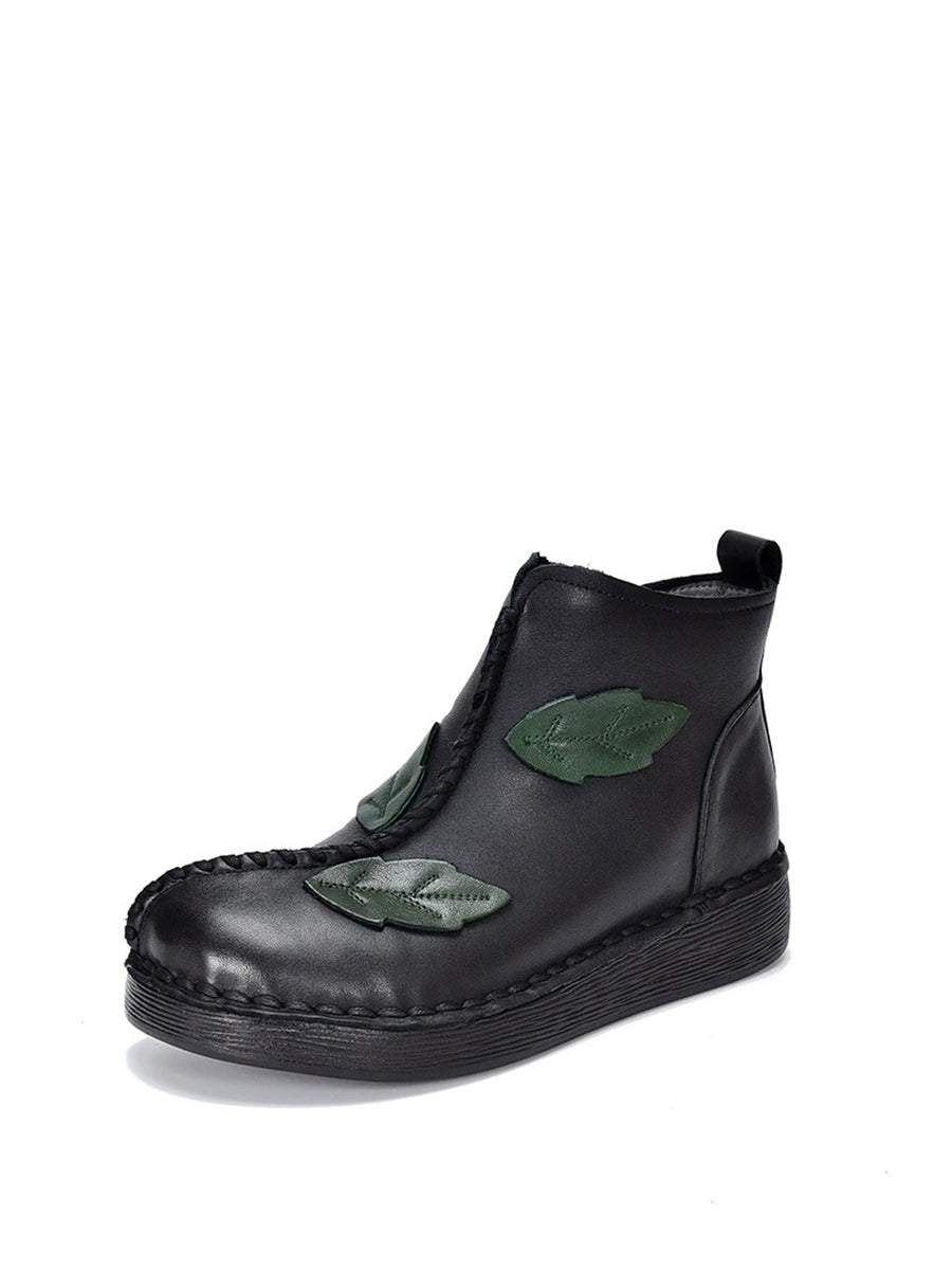 Women Winter Retro Leather Spliced Leather Ankle Boots