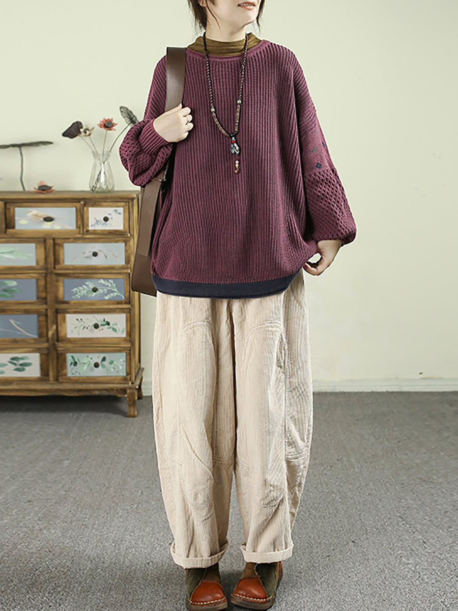 Women Autumn Casual Pure Color O-Neck Knitted Sweater