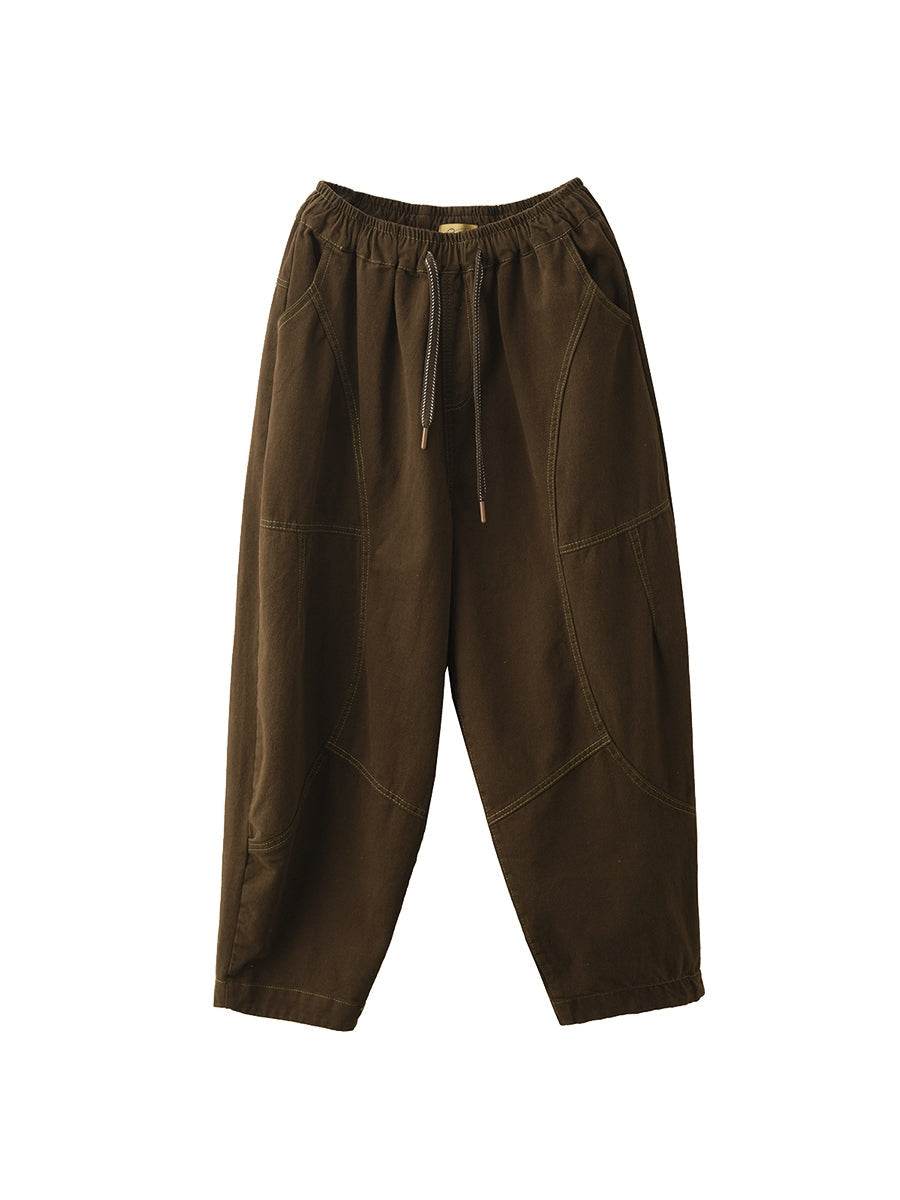 Women Autumn Casual Pure Color 100%Cotton Harem Pants
