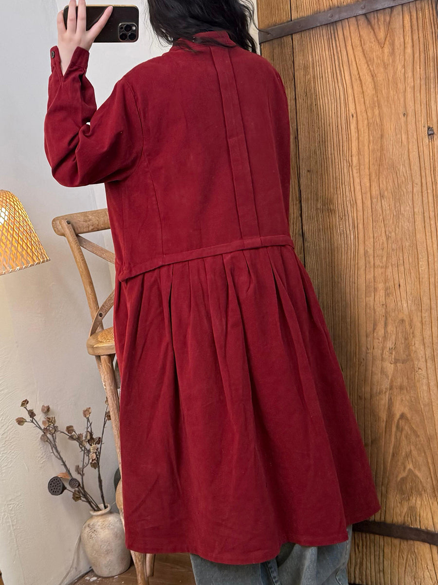 Women Autumn Casual Pure Color Cotton Trench Coat