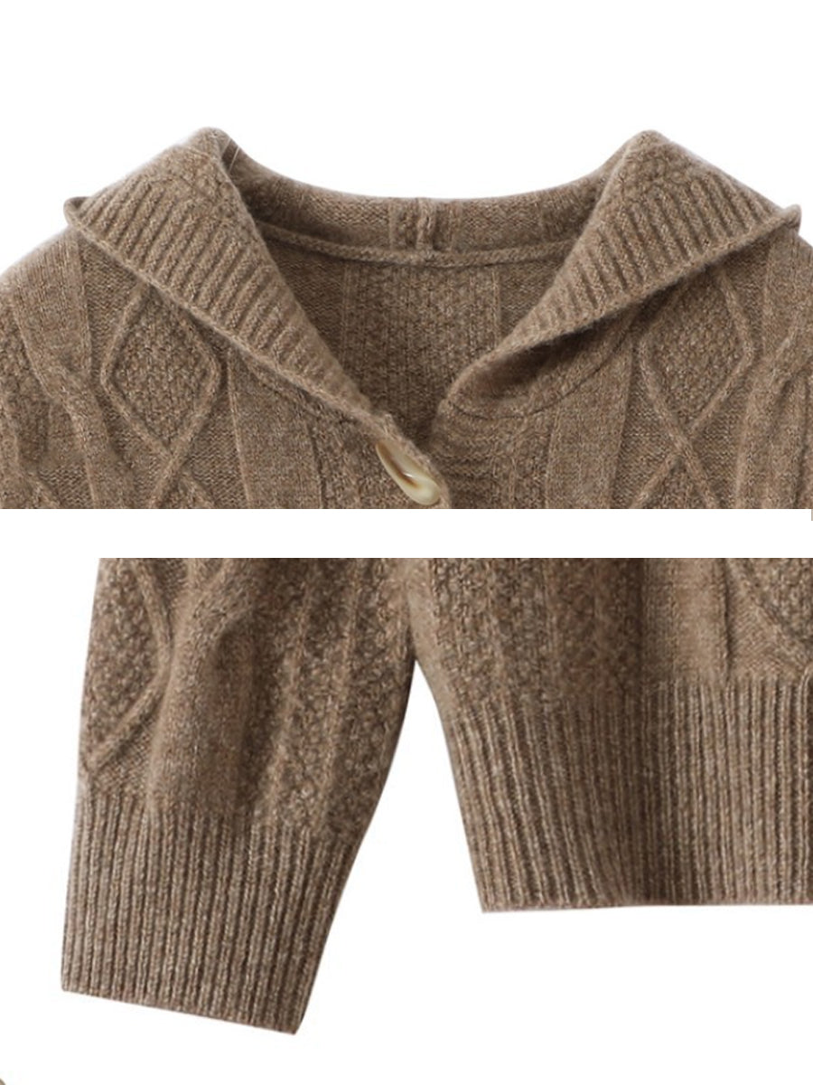 Women Autumn Casual Pure Color Wool Hooded Sweater