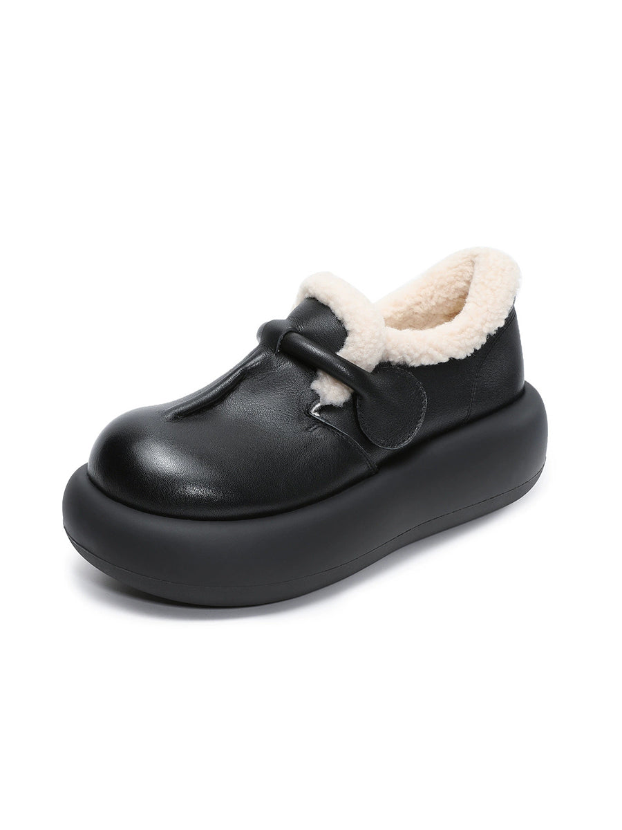 Women Vintage Genuine Leather Fleece-lined Platform Shoes