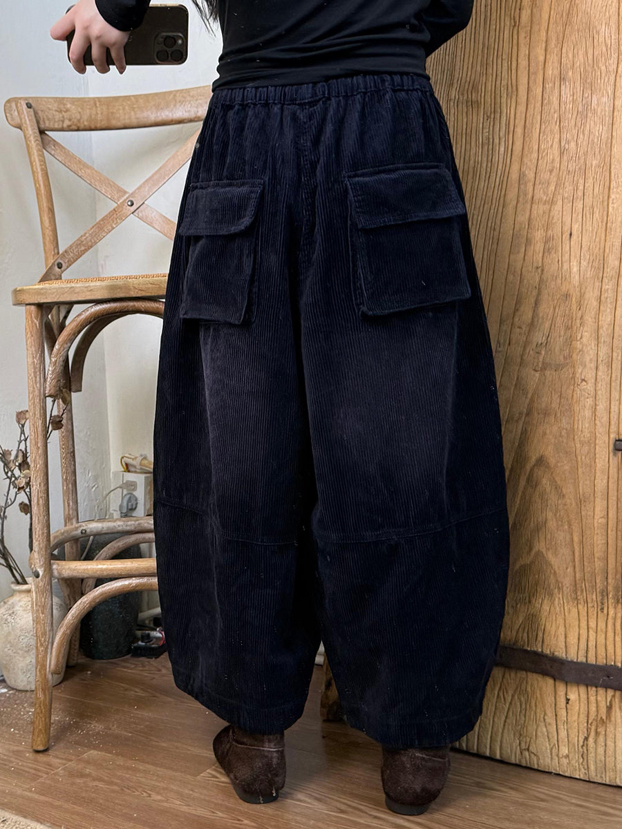 Women Autumn Retro Pure Color Corduroy Harem Pants