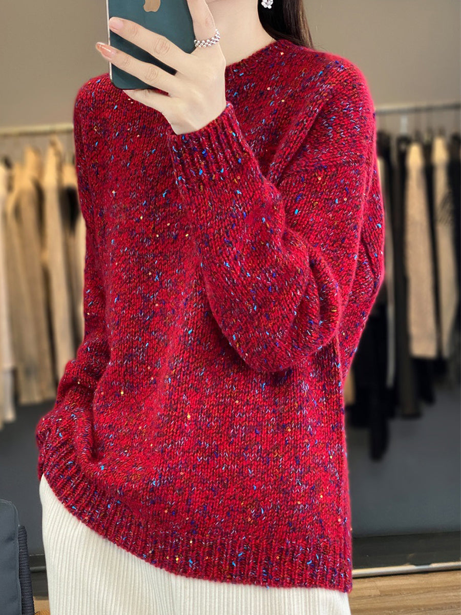 Women Autumn Artsy Wool O-Neck Knitted Sweater
