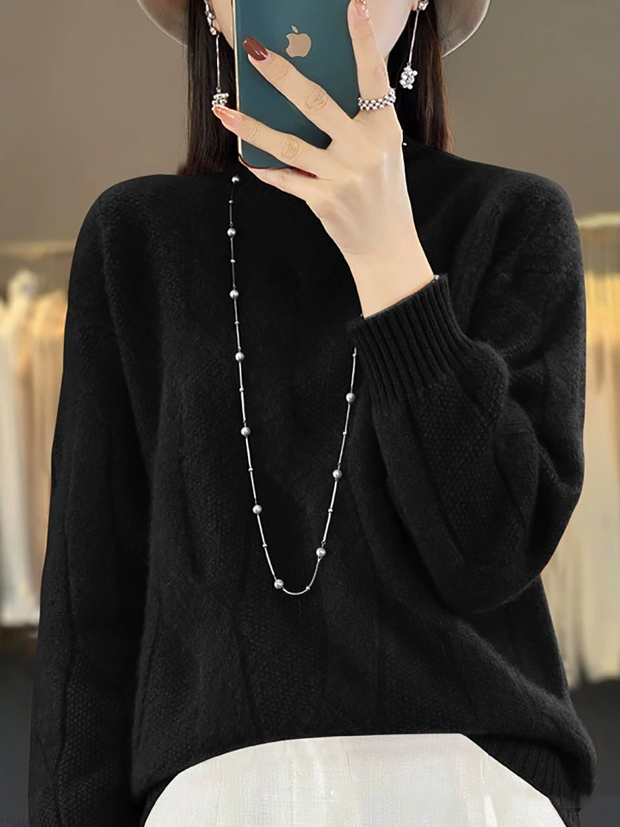 Women Autumn Pure Color Wool Half-Turtleneck Knitted Sweater