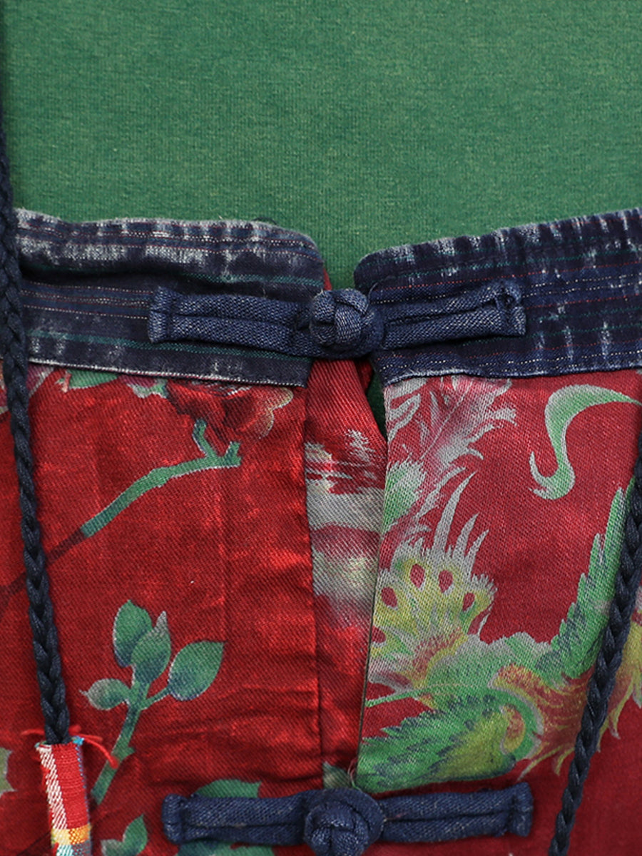 Women Vintage Flower Cotton Loose Jumpsuits