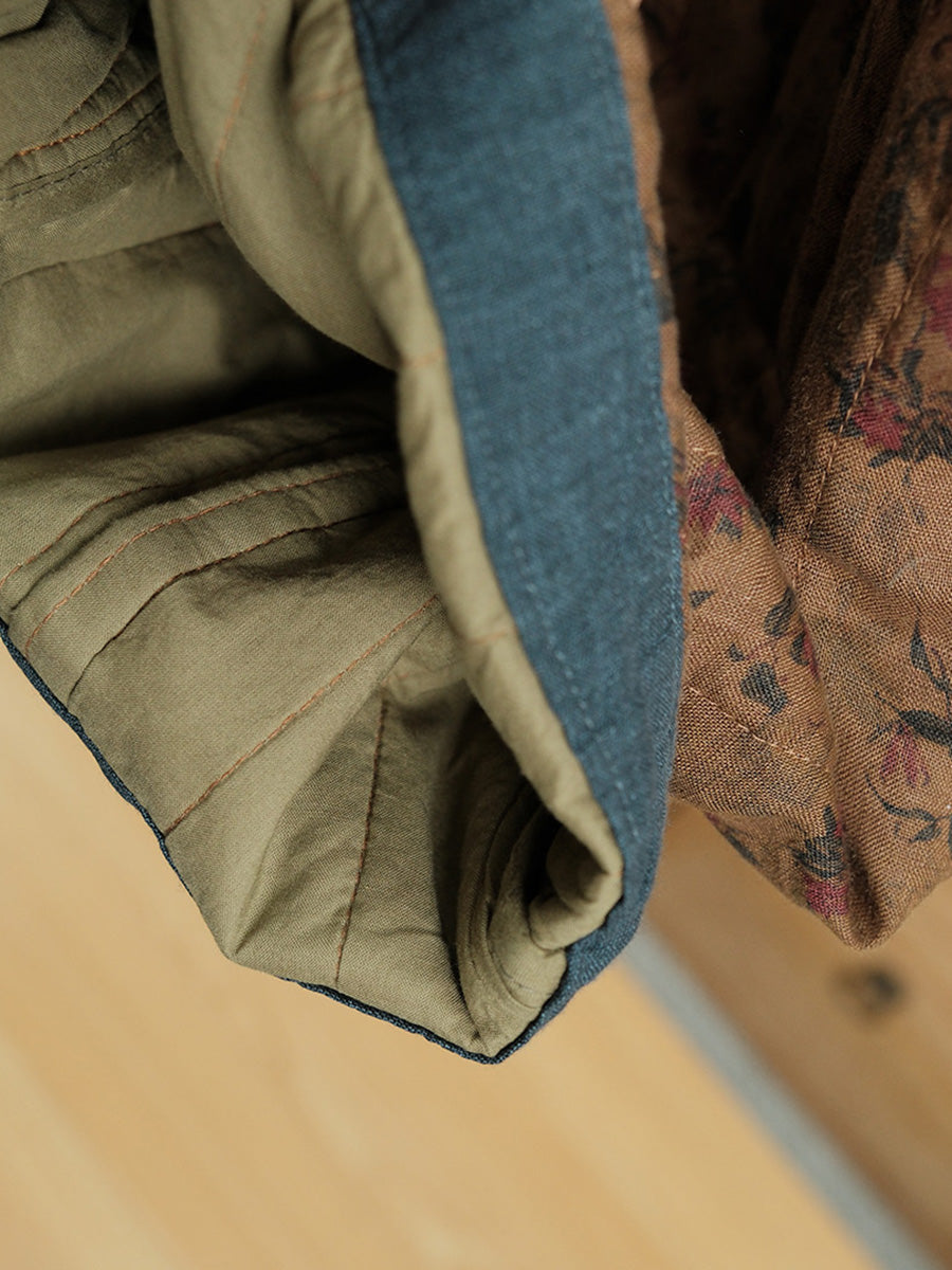 Women Autumn Vintage Floral Linen Harem Padded Pants