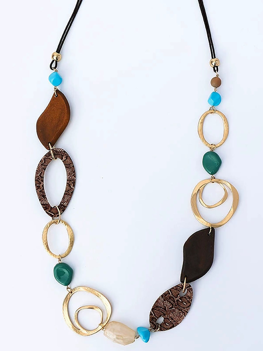 Fashion Alloy Wood Resin Sheet Weave Necklace
