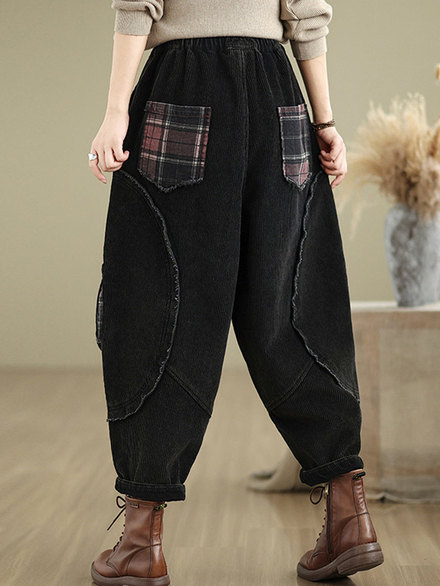 Women Autumn Retro Pure Color Corduroy Harem Pants
