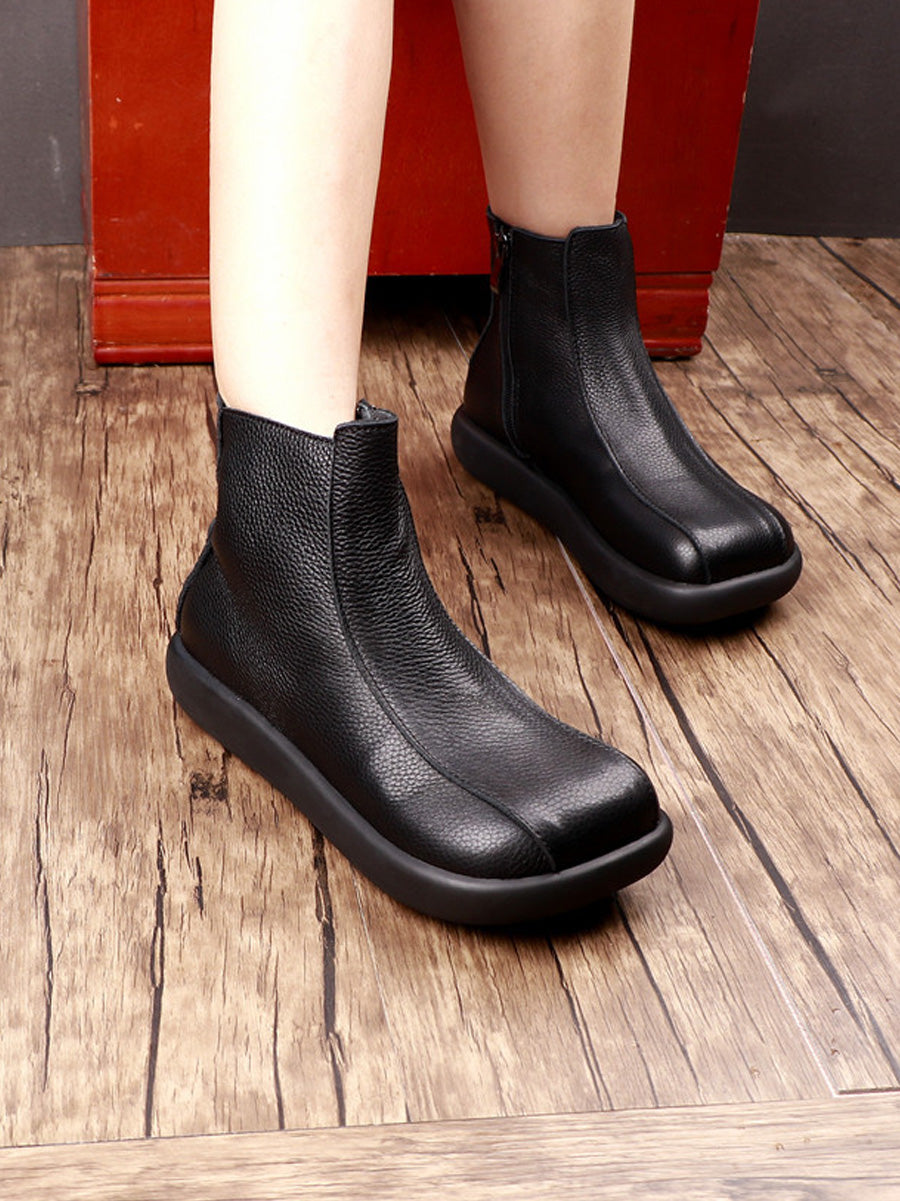 Women Winter Genuine Leather Flat Ankle Boots