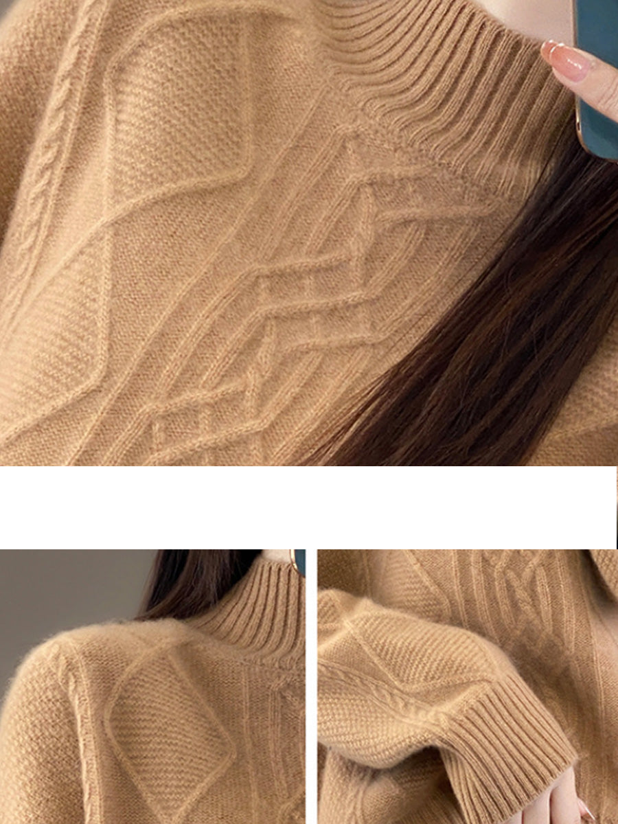 Women Autumn Pure Color Wool Half-Turtleneck Sweater