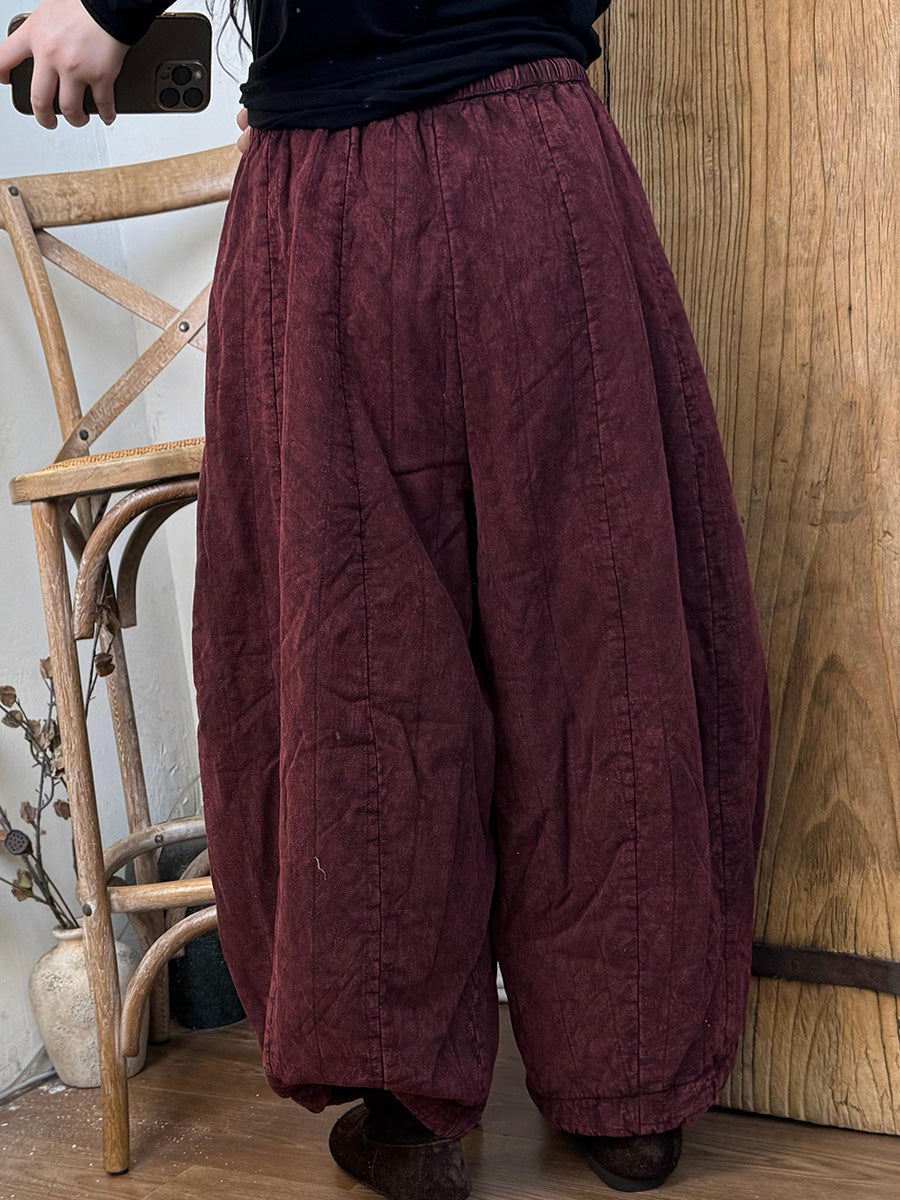 Women Autumn Retro Linen Spliced Harem Padded Pants