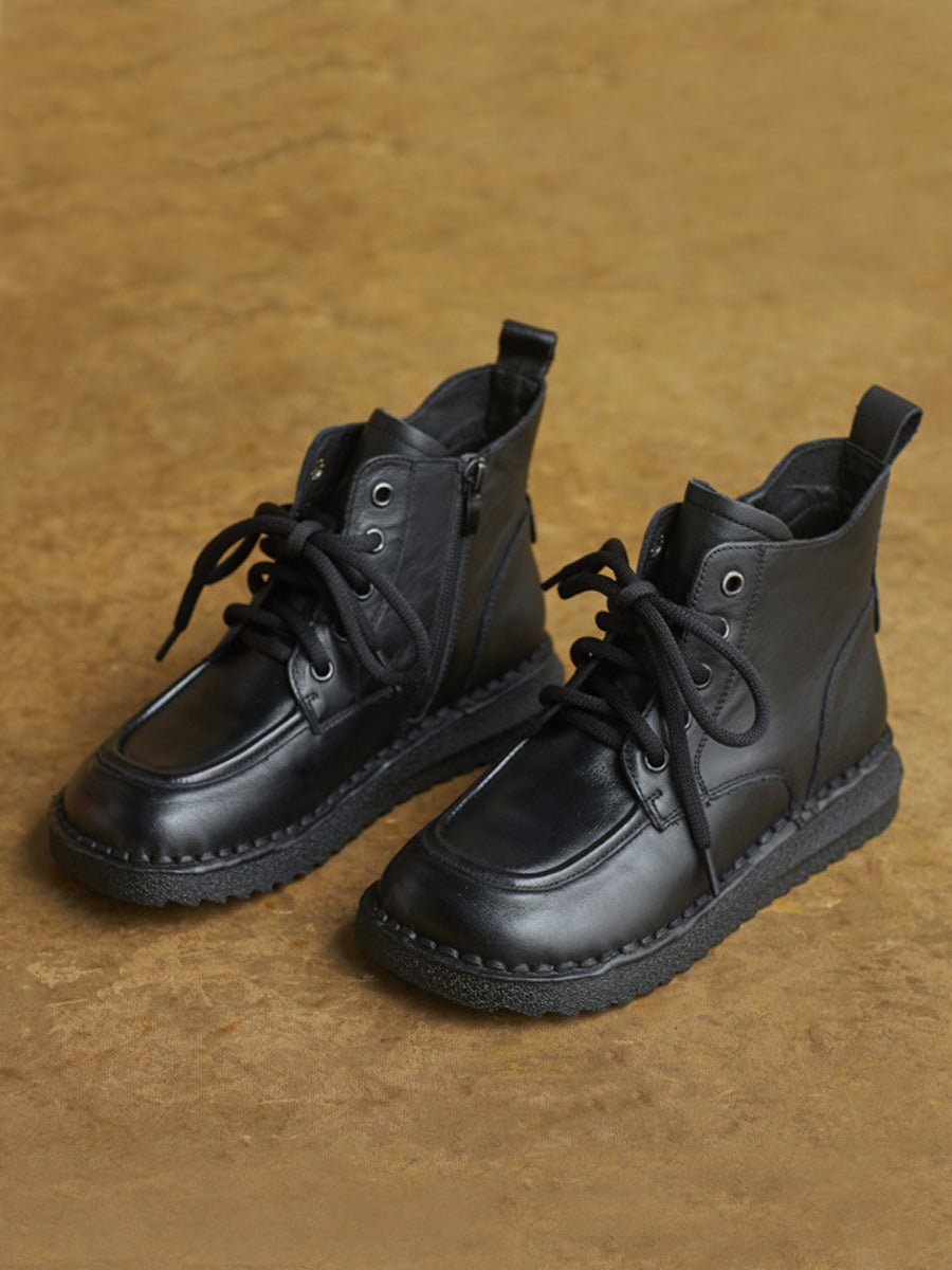 Women Vintage Genuine Leather Spliced Ankle Boots