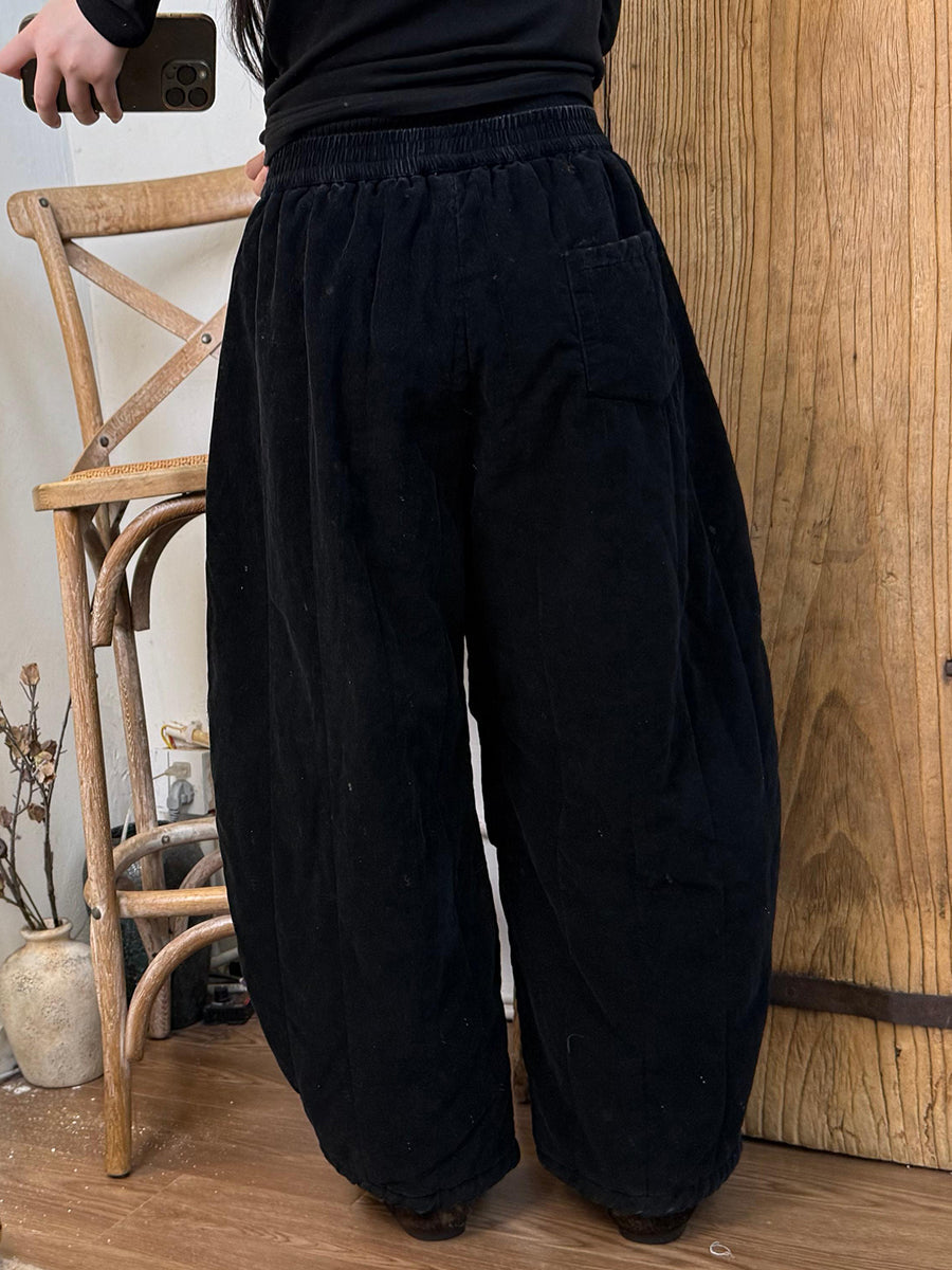 Women Winter Retro Pure Color Harem Padded Pants