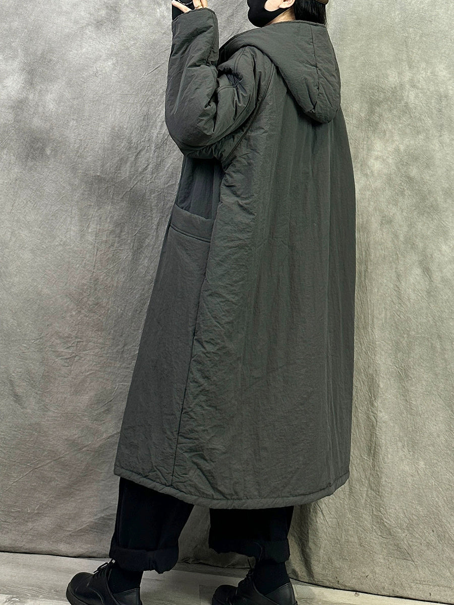 Women Winter Pure Color Dual-side Wearring Hooded Long Coat