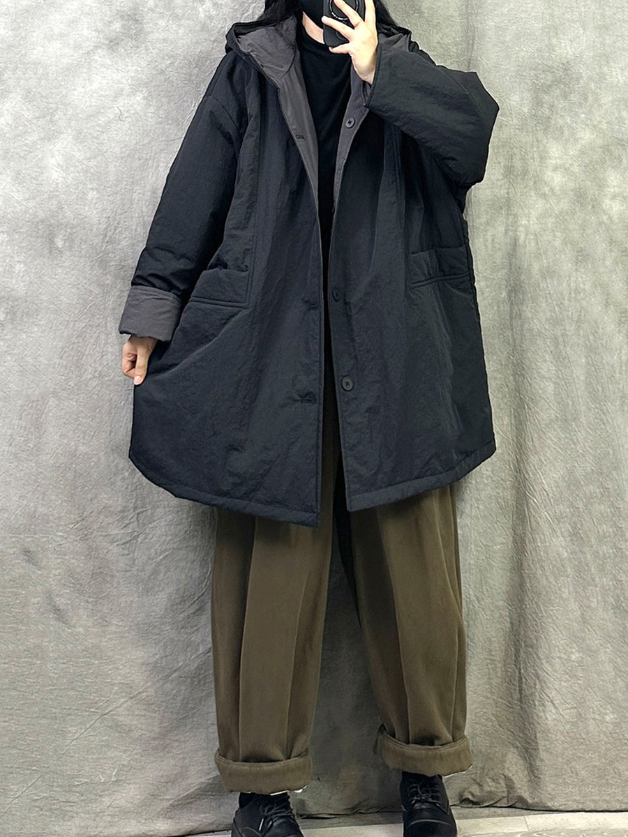 Women Winter Pure Color Dual-side Wearring Hooded Coat