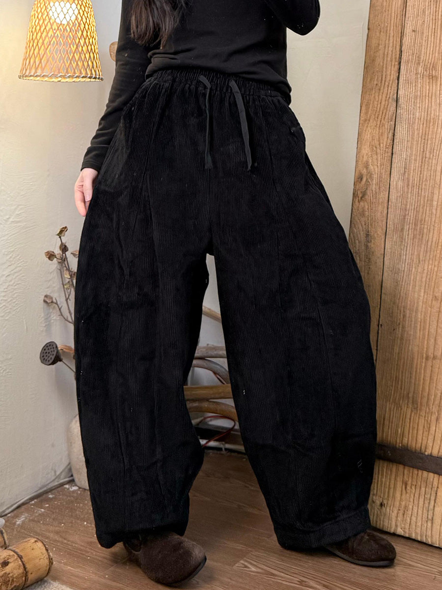 Plus Size Women Casual Winter Corduroy Fleece-lined Harem Pants