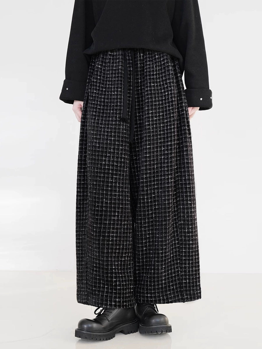 Plus Size Women Vintage Plaid Fleece-lined Straight Pants