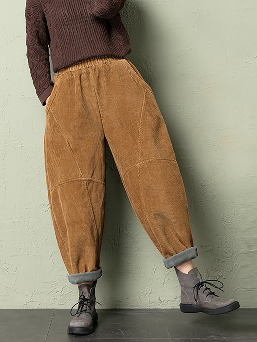 Plus Size Women Winter Casual Pure Color Corduroy Harem Pants