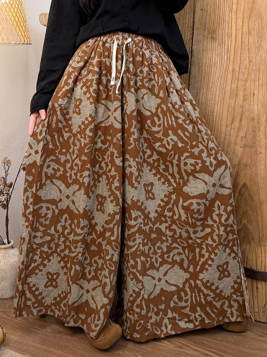 Plus Size Women Spring Retro Flower Maxi Skirt