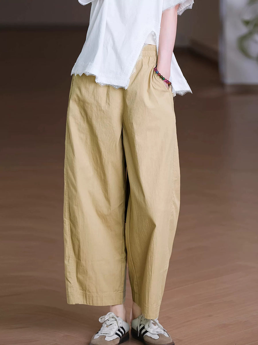 Plus Size Women Summer Casual Pure Color Straight Pants