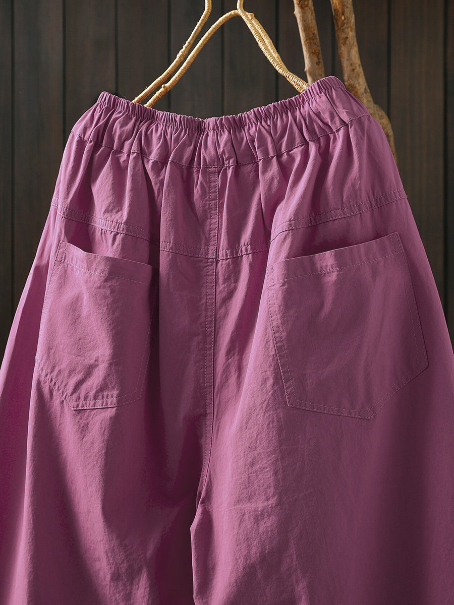 Women Summer Casual Pure Color Cotton Harem Pants