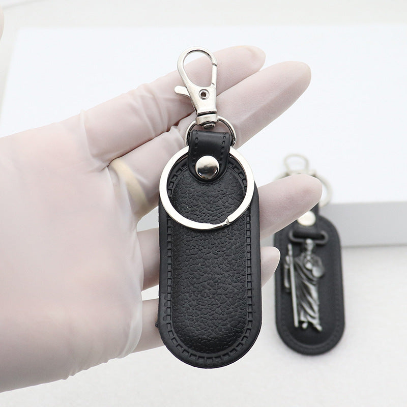 Trillion-cut Electroplated Blue Key Chain In Alloy Material With Retro Style, Featuring PU Inlay