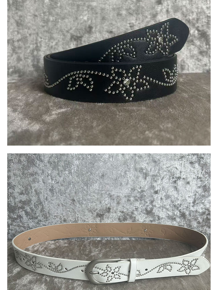 Original Design Unisex PU Leather Belt With Alloy Pin Buckle Featuring Flowers Pattern
