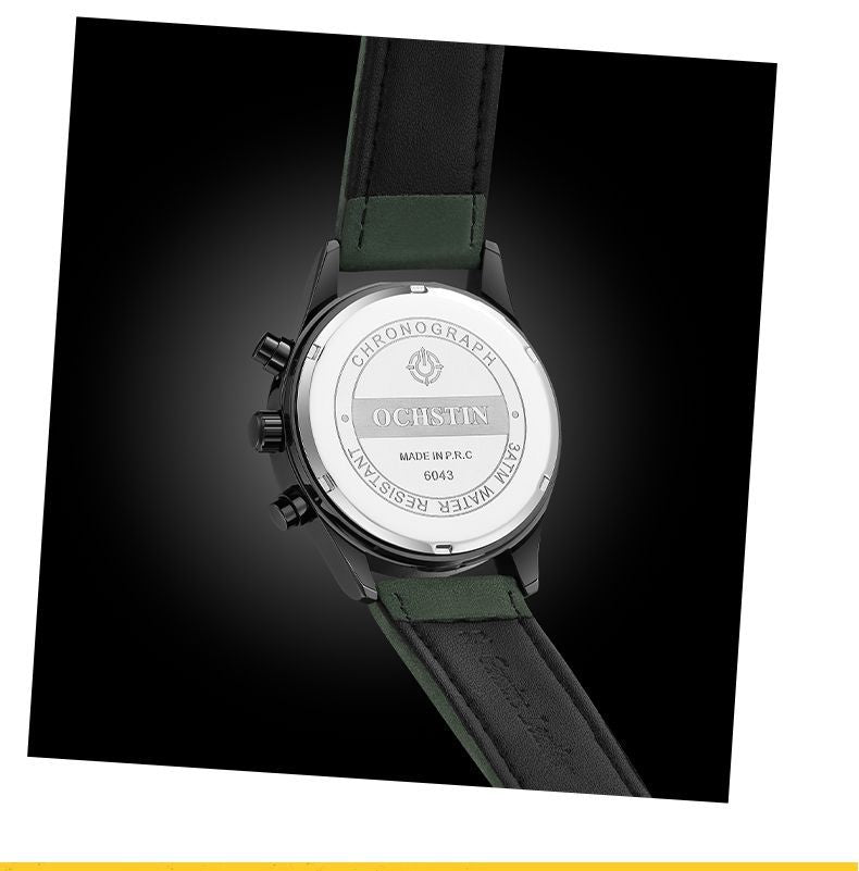 Men's Quartz Watch With Round Dial Featuring Tempered Glass And Genuine Leather Strap With Pin Buckle