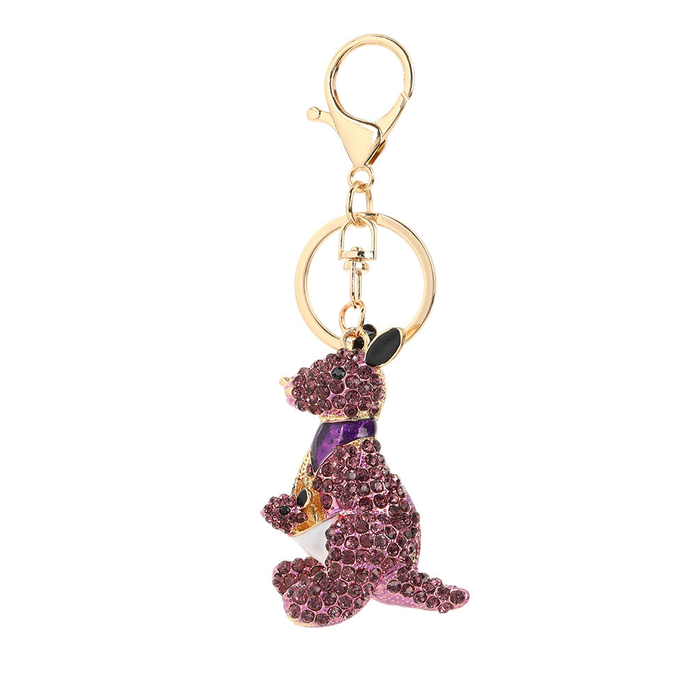 New Year Blue Kangaroo Key Chain With Rhinestones In Zinc Alloy