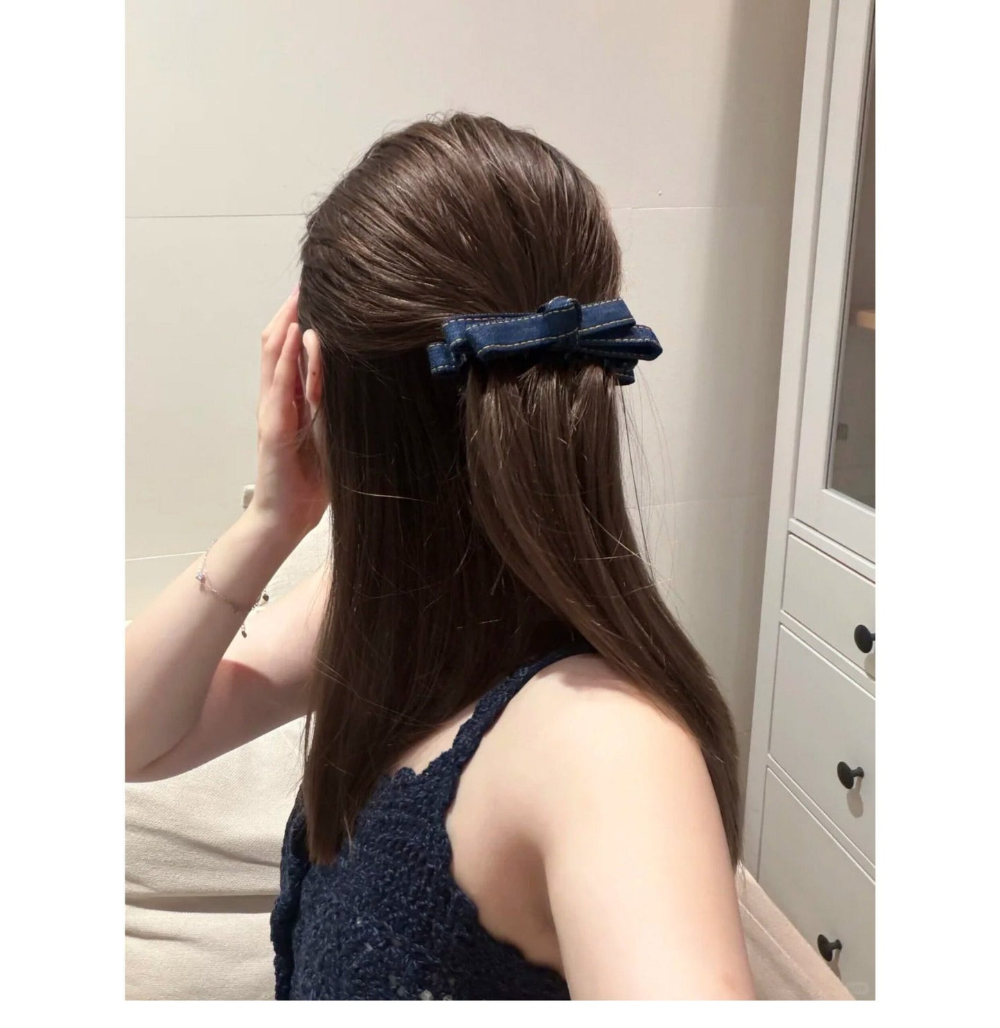 Cowboy Style Bow Tie Banana Clip Hairpin For Women In Denim Material