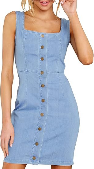 Solid Color Denim Dress With Sleeveless Design And Square Collar, Casual Style For Daily Wear