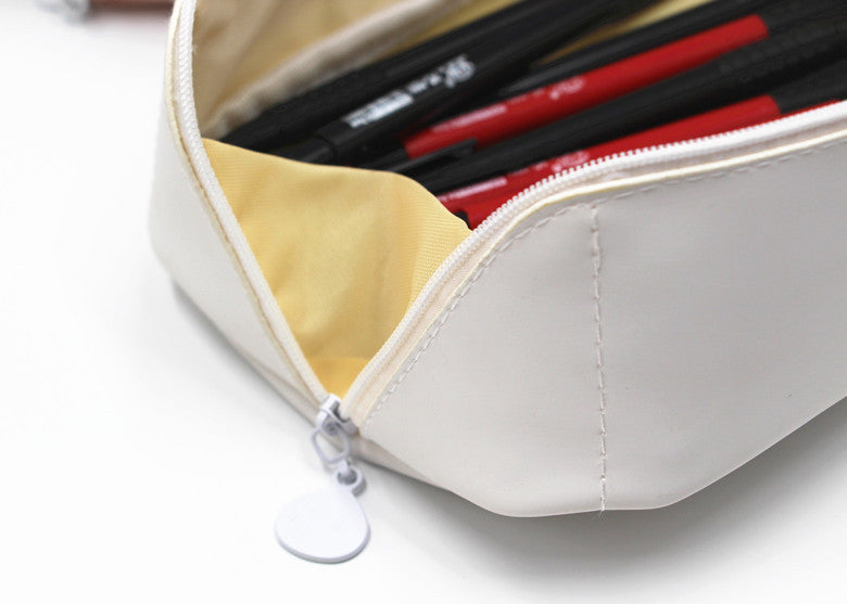 Solid Color PU Leather Pencil Case For Learning, Durable And Stylish Stationery Accessory