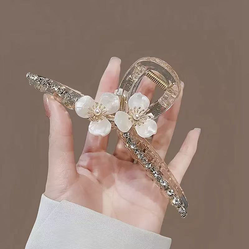 Shiny Flowers Barrette Hairpin For Women With Artificial Gemstones