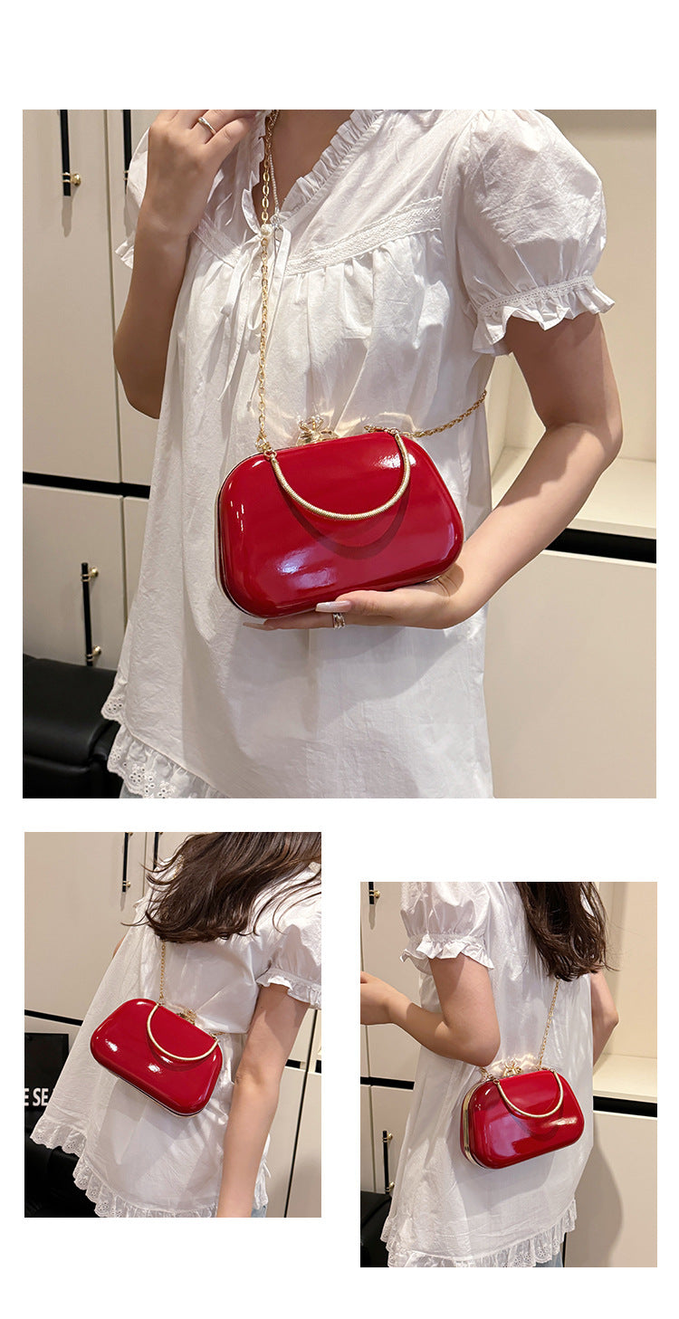 Solid Color PU Leather Evening Bag For Women With Chain Strap, Stylish Accessory For Spring And Summer