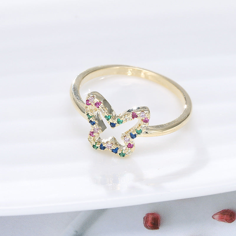 Butterfly Zircon Ring For Women With Electroplated Finish, Featuring Design